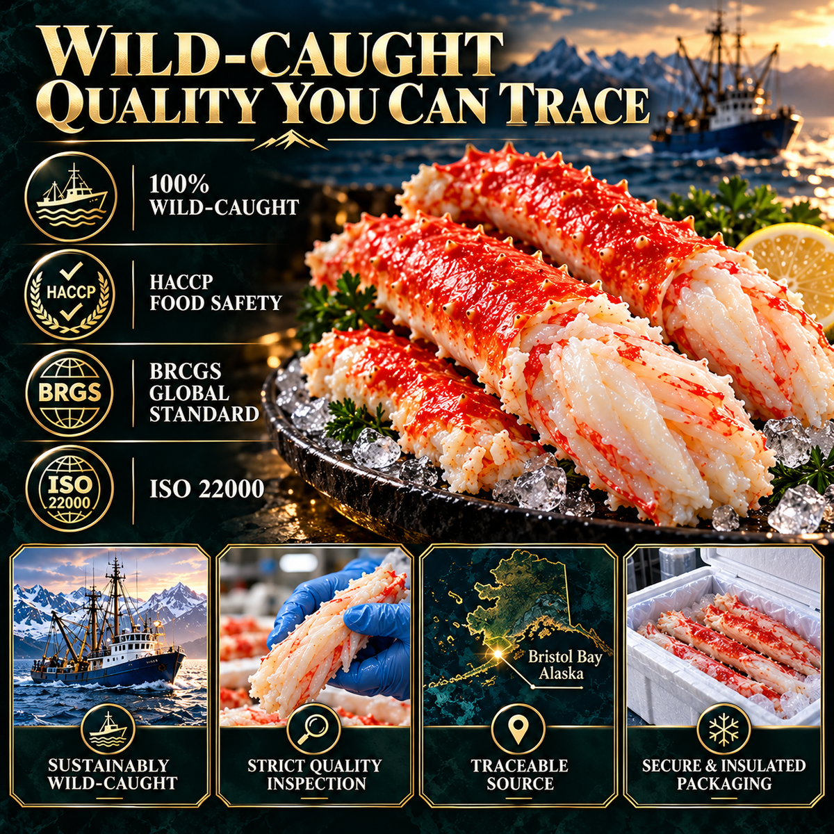 Wild-caught premium Alaskan Red King Crab legs